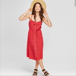 Universal Thread Red Button-Front Midi Dress